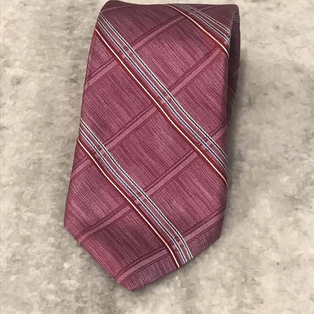 Dion Signature Tie Mens Purple Silk Italian Stripe Plaid Hand Crafted Canada